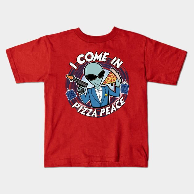 I Come In Pizza Peace Funny Alien in Space Pizza Kids T-Shirt by Shopinno Shirts